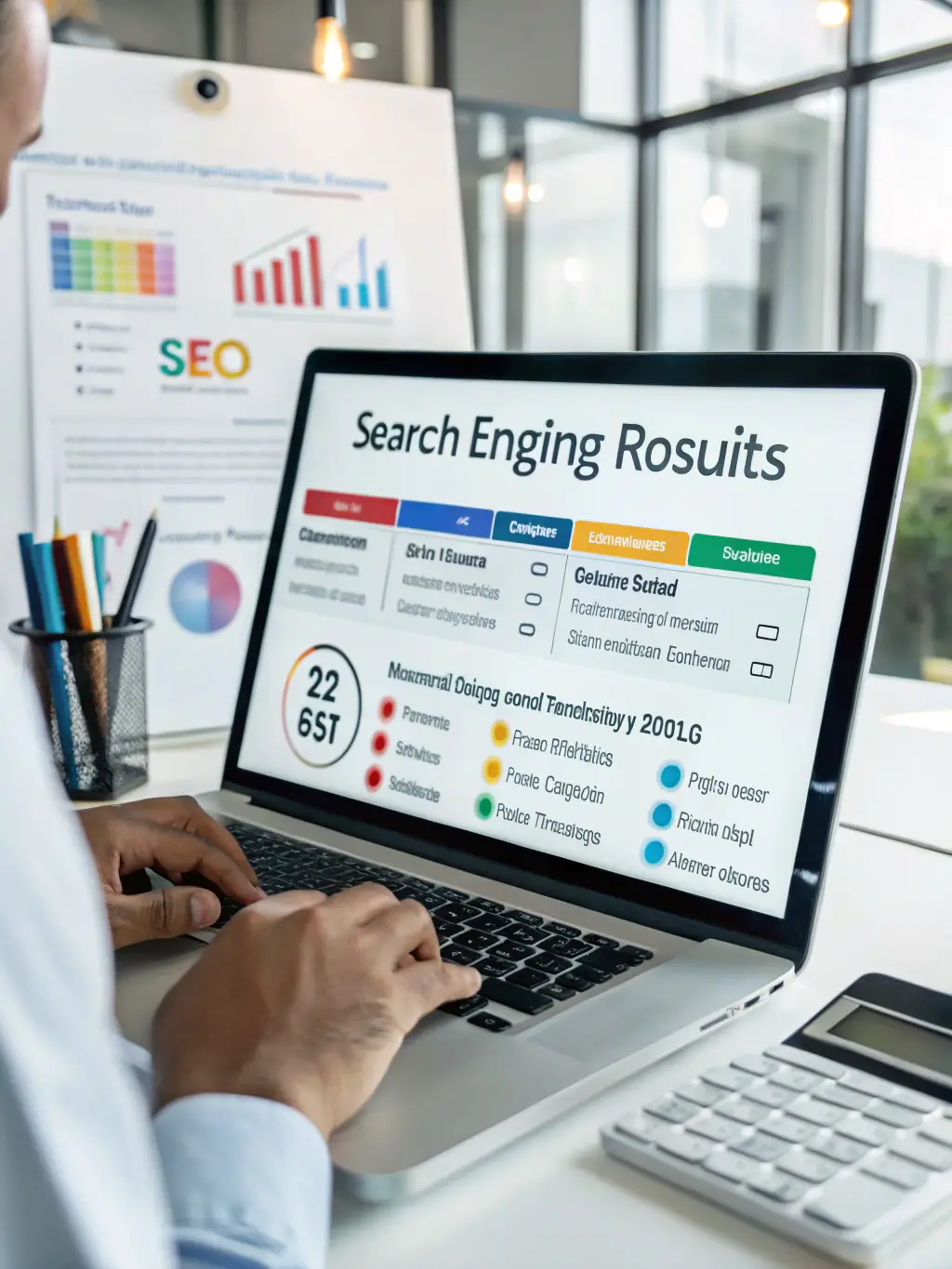 An image of a search engine results page with a highlighted top-ranking website and SEO analytics charts, representing Nextreach Digital Marketing Service's SEO capabilities.