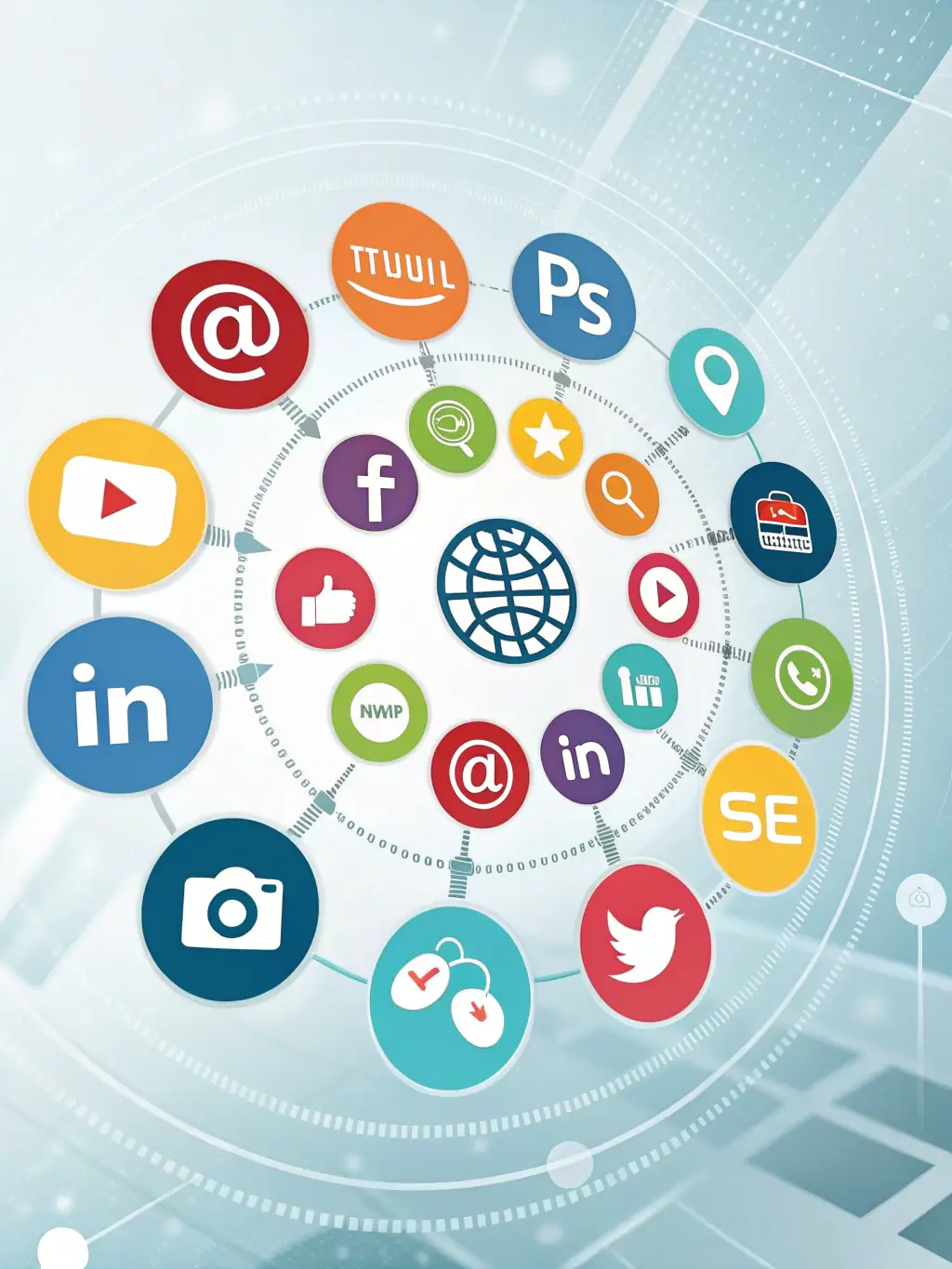A visually appealing infographic illustrating the key components of a comprehensive digital marketing strategy, emphasizing Nextreach's holistic approach.
