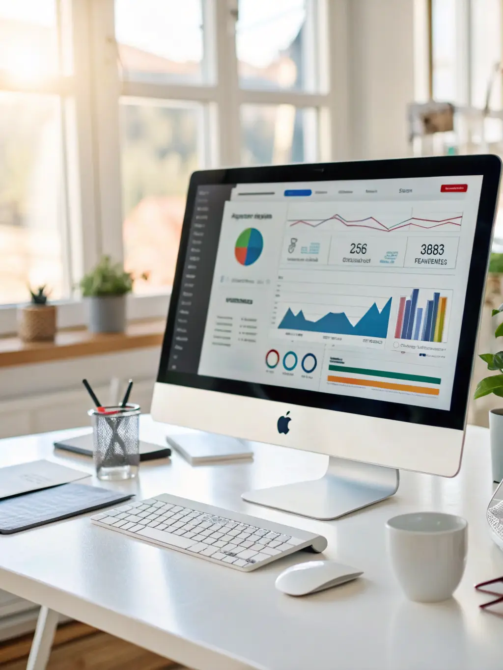 A close-up shot of a data analytics dashboard displaying positive growth trends, emphasizing the use of data-driven insights in Nextreach's strategies.